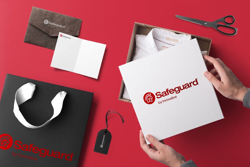 Safeguard-branded bag, box, tag, card and envelope.